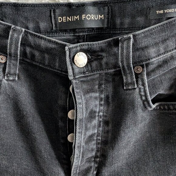 Denim Forum The Yoko High Rise Slim Crop Black Jeans Button Fly Size 26 - Picture 2 of 11